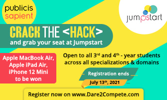 Publicis Sapient - Jumpstart online Challenge, Win Macbook, iPad, iPhone12 and Certificate to all, Apply by 13th July