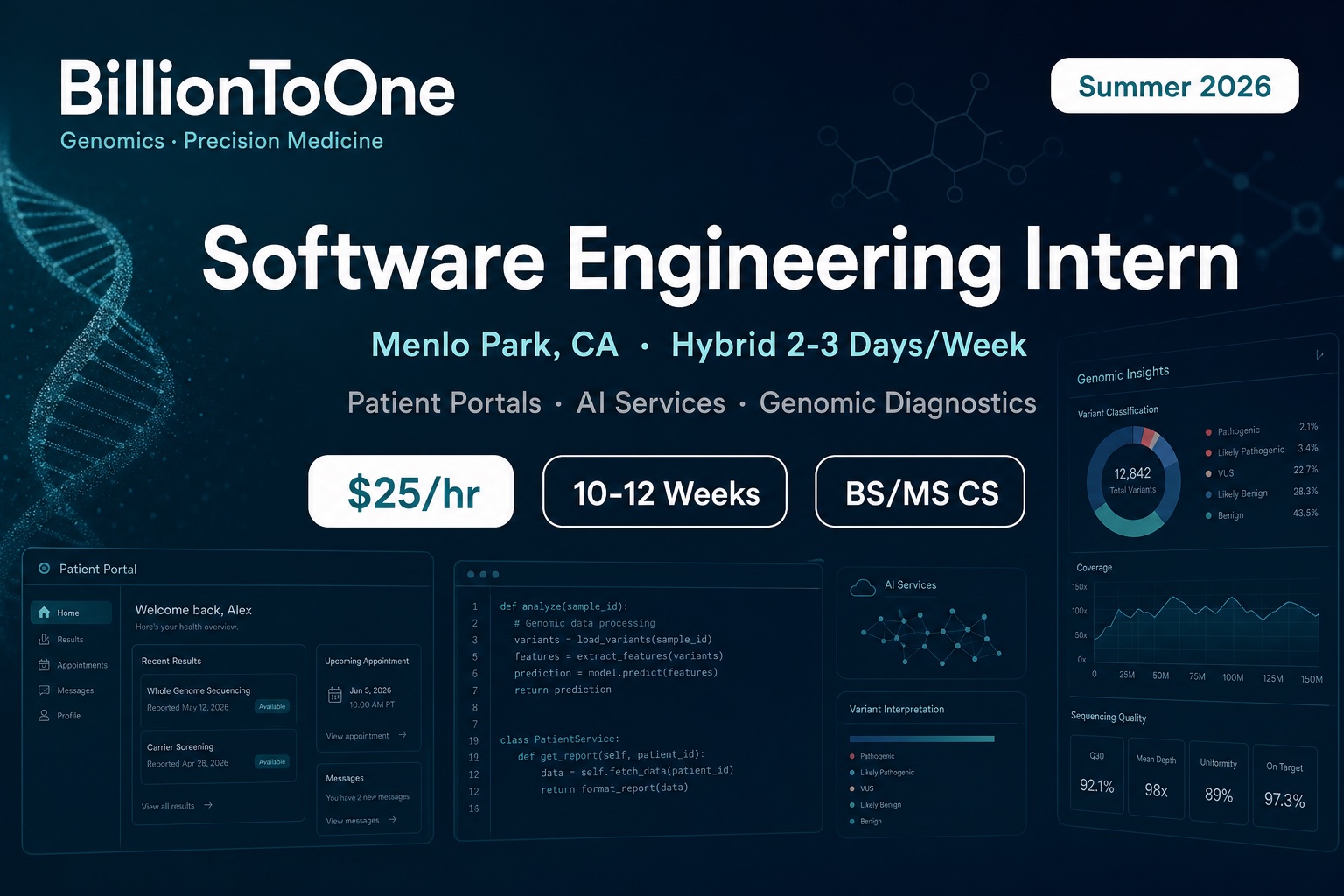 BillionToOne SWE Intern Summer 2026 Menlo Park | Genomics