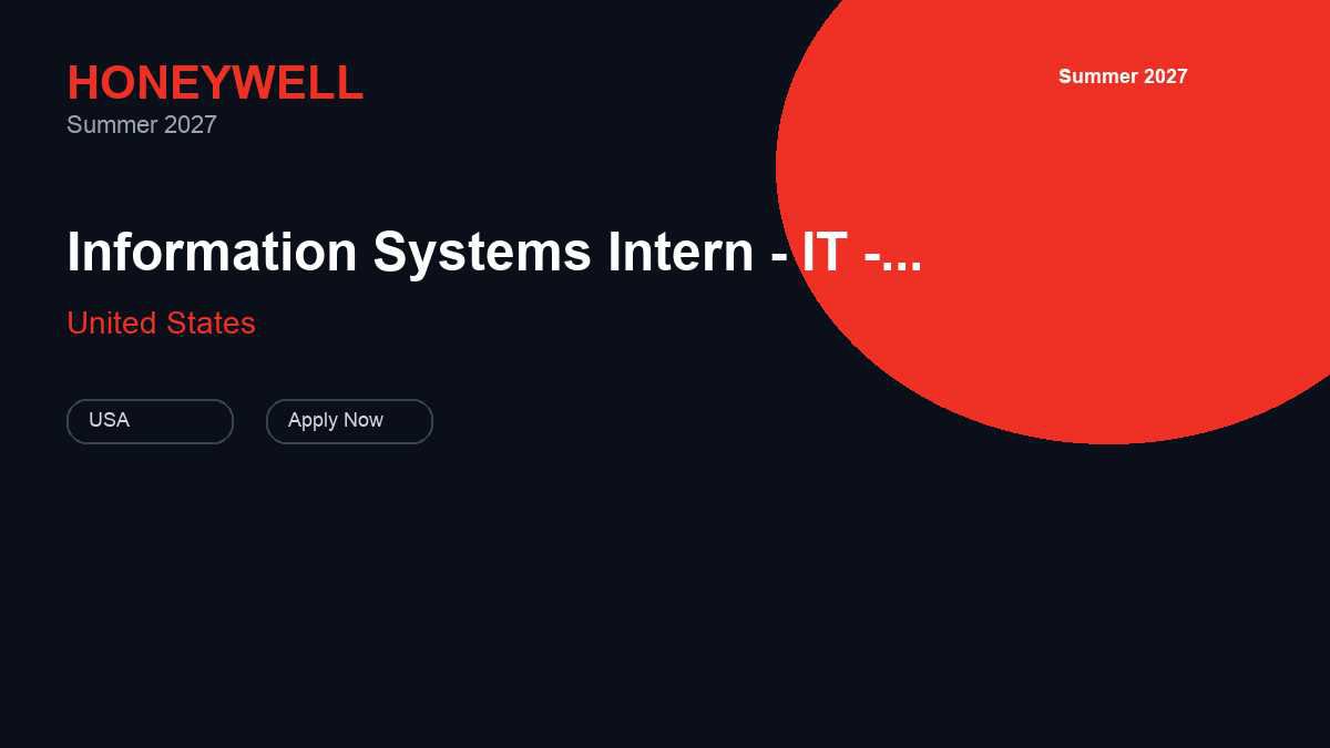Honeywell Information Systems Intern - IT - Cyber Engineer & Data Science | United States · 2027